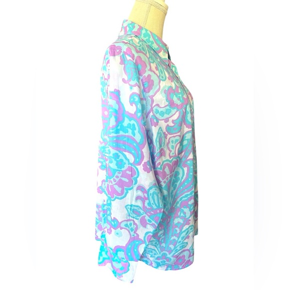 Talbots Plus Petite Paisley Blouse in Purple,White and Blue- 2Xp - Picture 6 of 10